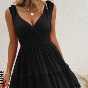 SHEIN LUNE Shirred Ruffle Hem A-Line Dress